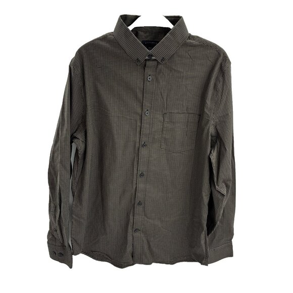 Express Mens M Brown Check Long Sleeve Button Up Dress Shirt Casual - Picture 1 of 5